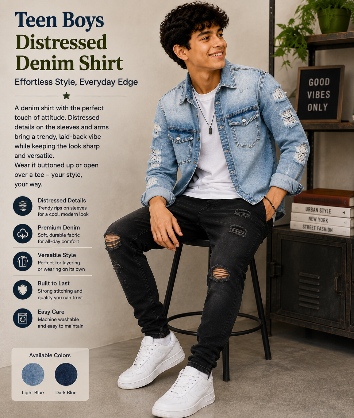 distressed denim shirt
