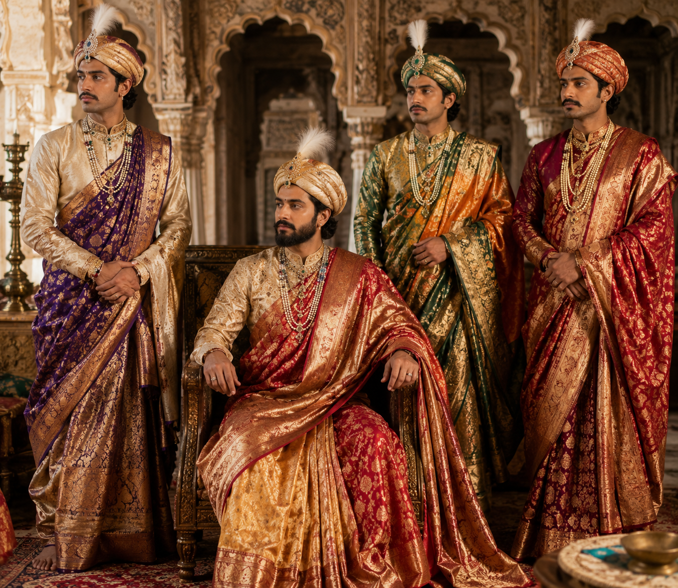 Illustration of Mughal-era royalty in garments woven from Bengal muslin