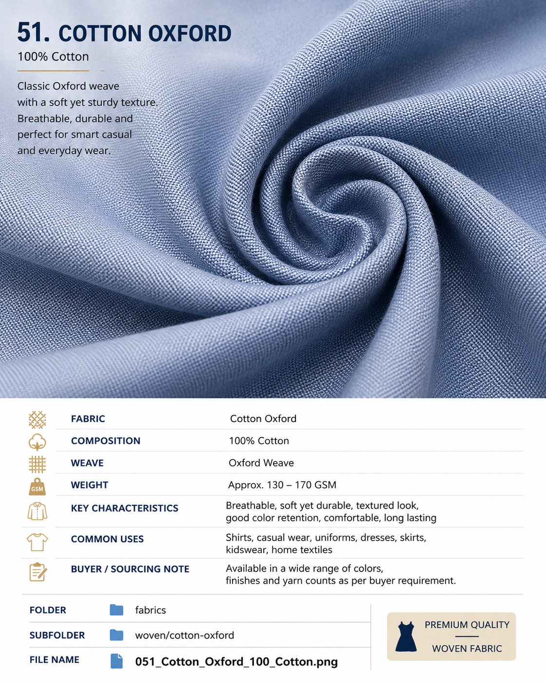 Cotton Oxford fabric catalogue